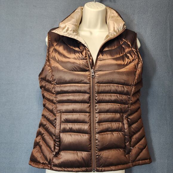 Bernardo Womens Puffer Vest Small Metallic Brown Goose Down Full Zip Gorpcore - Picture 11 of 11